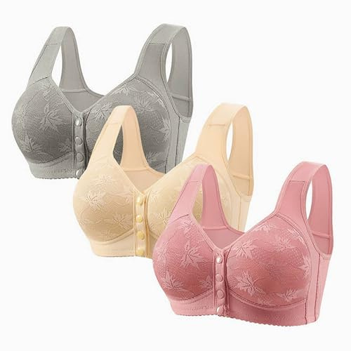 Lot de 3 soutiens-gorge sans armatures pour femmes avec fermeture à bouton-pression sur le devant, soutiens-gorge sans fil décontractés extensibles, brassières crop tops débardeurs, soutien-gorge