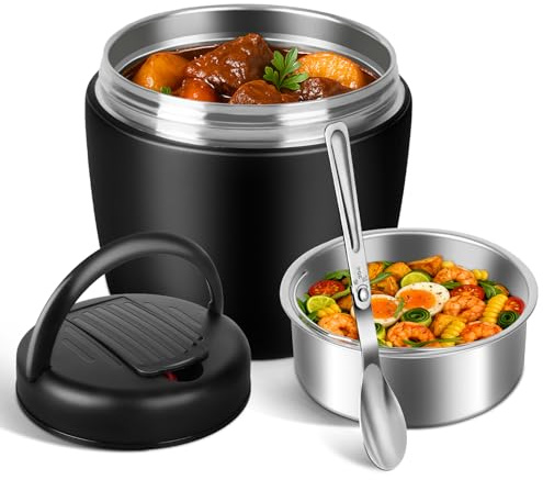 Thermobehälter für Essen 1.2L, Warmhaltebehälter aus Edelstahl mit Löffel, Thermoschüssel mit Deckel, Thermobecher Essen Auslaufsicher, Thermo Lunchbox to go für Speisen, Suppen, Babybrei, Porridge