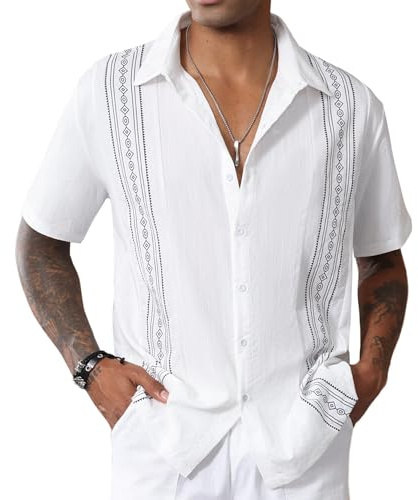 CTU Camicie da bowling da uomo a maniche corte vintage con stampa abbottonatura hawaiana camicie per le vacanze da uomo M-3XL, bianco, L