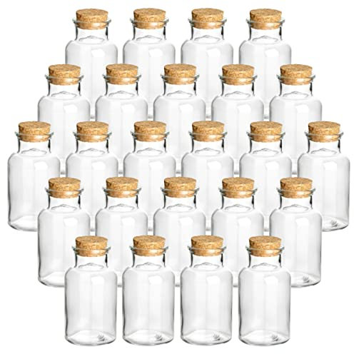 gouveo 24er Set Gewürzgläser 250 ml rund mit Korken - Kleine Korkengläser mit Korkverschluss - Leere Vorratsgläser für Kräuter, Gewürze (CBT250PK)