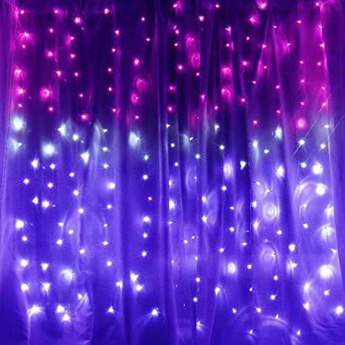 CoziTech Curtain Lights Pink Purple Ombre Light Up String Curtain for Bedroom Wall Hanging Mermaid Fairy Lights for Teen Room Girls Room Decoration Eater Lights Girls Gift (Pink & Purple)