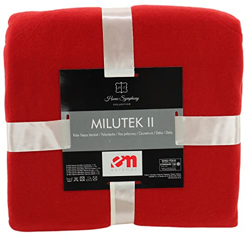 Euromat Polar Fleecedecke Kuscheldecke Sofadecke Wohndecke mit genähte Kante (Rot, 150x200 cm)