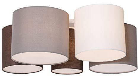 QAZQA - Modern Deckenleuchte I Deckenlampe I Lampe I Leuchte weiß grau und braun 5-flammig-Licht - MultiDrum mit Schirm I Wohnzimmer I Schlafzimmer - Textil Rund - LED geeignet E27