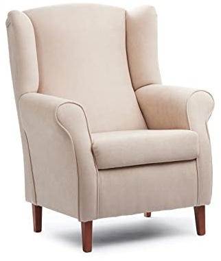 Sillonea- Sillón Orejero XXL, diseñado para Personas corpulentas, con sobrepeso. Estructura y Bastidor Reforzado.. Butaca Grande con Tela Antimanchas. Medidas: 90x84x118 cm. (Beige, Nogal)
