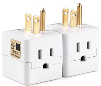 3 Outlet Wall Adapter Cube Tap, UL Listed 3 Prong Grounded Plug Extender,125v, 1875W - 3 Way Multi Outlet Wall Plug,Power Outlet Splitter (2 Pack)