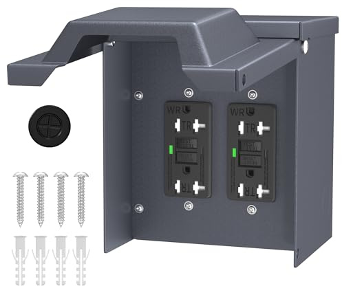 Joinfworld Outdoor Electrical Outlet Box with Dual 20 Amp WRTR GFCI Receptacles ETL Listed Waterproof GFCI Outlet Box with Cover