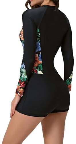 Combinaison de surf en néoprène pour femme - Avec fermeture éclair - Une pièce - Maillot de bain à manches longues Rashguard UPF 50+ - Maillot de bain - Protection solaire