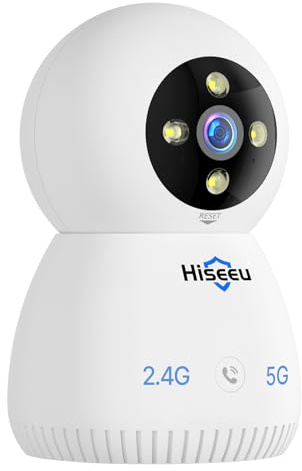 Hiseeu Indoor Security Camera, 2.4G/5G 5MP Pet Camera Baby Monitor, PTZ 360°, Auto Tracking, 2 Way Audio, Night Vision, PIR Detection, No Monthly Fee