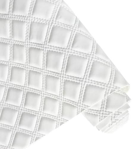 ONEART | Solid Plaid Embossed Faux Leather Fabric, 16×54 Soft Durable Synthetic Pleather for Wallets Handbag Sewing Projects-White