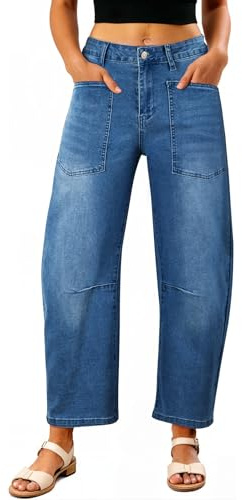 EVALESS Baggy Jeans for Women Trendy 2025 Casual Stretchy High Waisted Wide Leg Boyfriend Mom Barrel Jean Navy Blue Size 4