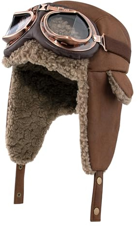 Peicees Aviator Hat and Goggles for Adult Men Women Vintage Pilot Costume