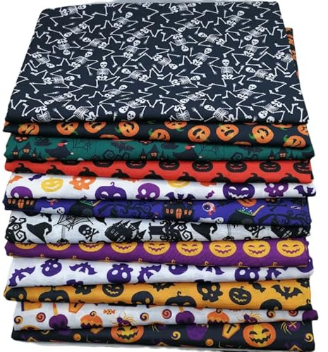 BrightGlow Tissu en coton Halloween DIY Coton Patchwork Tissus Halloween Imprimés au mètre Tissu Halloween Coton à motifs Tissu Quilt-Fabric Tissu Restes de tissu à coudre 5# 12 pièces 50 x 50 cm
