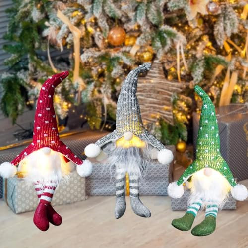 REGAPOG Weihnachtsdeko Wichtel Mit LED Licht, 3 Stück Weihnachtswichtel Mit Batterie, Handgemachte Schwedischen Weihnachtswichtel Für Weihnachts deko Innen (Rot)