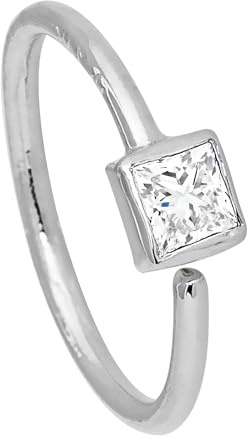 20G 14K White Gold Princess Cut Diamond Nose Hoop Ring 2mm(0.06ctw) Solitaire Bezel Set Diamond 8mm Twist-open Nostril Ring Cartilage Hoop Tragus Ring Unisex 14KNH1BZPS-WD20WG