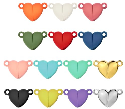 14 paia di chiusure magnetiche per collane, a forma di cuore, multicolore, con fibbia a forma di cuore, in metallo, in silicone, per la creazione di gioielli, ciondoli, collane, bracciali, fai da te