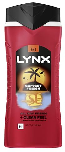 Lynx Sunset Fresh 3-in-1 Body Wash Men's Hair, Face and Body Cleanser with a mango & mandarin scent for all-day freshness 500 ml