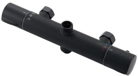 Ulytid Grifo de ducha con termostato negro, mezclador de ducha con 2 salidas, termostato de ducha con armadura, arriba 3/4BSP(26.4 mm) + abajo 1/2BSP(21 mm), forma redonda