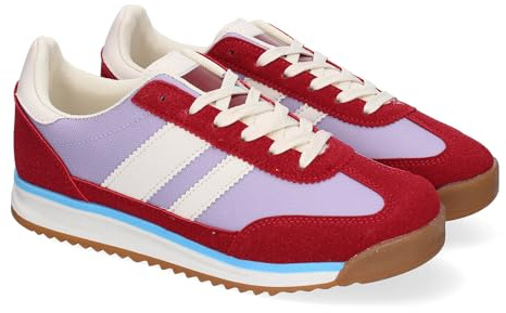 shoes&blues.es 90062 Zapatiilas Casual de Mujer, Comodas, Diseno Moderno, Ideales para el Dia a Dia, Detalles de Franjas Laterales Que Aportan Estilo y Cierre de Cordoneras. Burdeos Talla 40