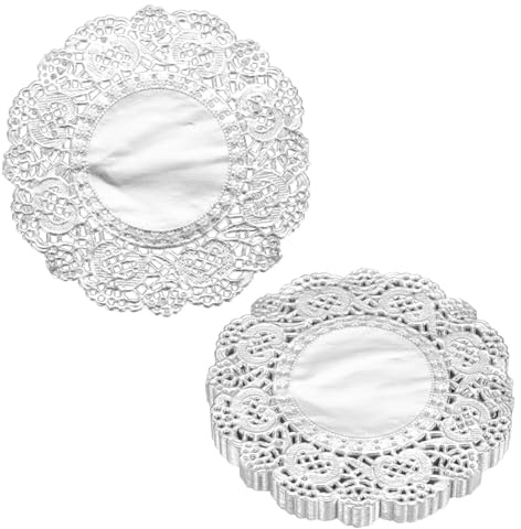 QUARKZMAN 200 stycken tårtspetsar 8,9 cm rund, silver | Dekorativ engångs bordstablett gjord av spetspapper för tårta desserter livsmedelsdekoration bröllop födelsedag