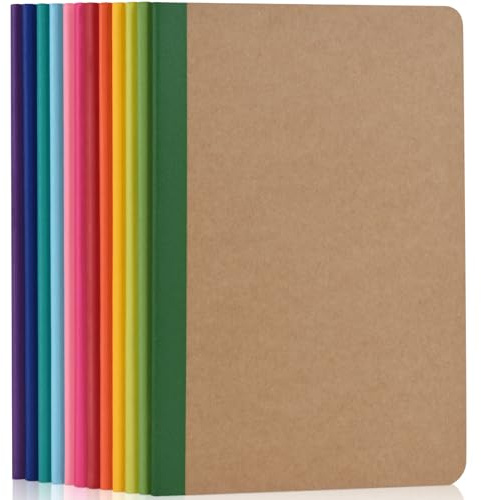 ZCZN A5 Cahiers Lignés avec Dos Arc-en-Ciel, Lot of 12 Blocs Carnet de Notes, Carnet de Voyage à Couverture Kraft, Bloc Note Carnet Dessin, 60 Pages pour l'École, le Bureau ou les Étudiants