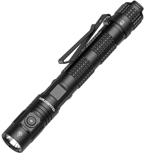 Guardtier ML70 Rechargeable Flashlight for Outdoor Working Camping/Emergencies/Outdoor Activities, Aluminum LED Tactical Penlight, USB-C/2AA, Tail Switch, 1500 Lumens, 5 Modes - Black, 6.1 in