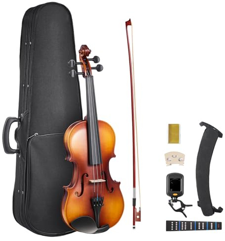 VEVOR Violín 4/4, Kit de violín para principiantes con estuche, colofonia, arco, hombro, caballete, afinador, cuerdas de repuesto, afinación fácil, instrumento musical profesional para estudiantes