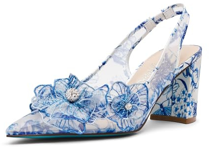 Betsey Johnson Women's Petra Pump, White Blue Floral, 6.5 M