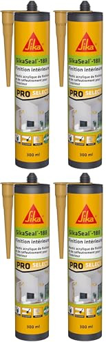 SIKA - Mastic acrylique - SikaSeal-188 Finition Intérieure bois clair - Joint statique de finition et calfeutrement - Usage intérieur - 300 ml (Lot de 4)