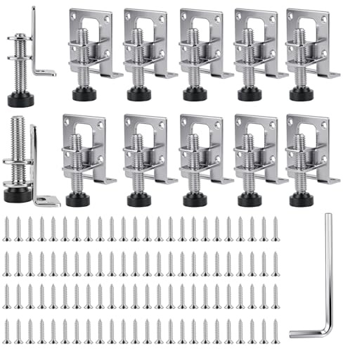 Akamino 12 PCS M10 Adjustable Furniture Feet 55/102 mm, Heavy Duty Furniture Levelling Feet with 72 Small Screws and 1 Allen Key, Height Adjustable Feet for Tables, Shelves, Cabinets, Workbenches