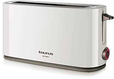 Taurus Mytoast - Tostadora de pan de una ranura larga y extra ancha 1000W. Función cancelar, recalentar y descongelar. 7 niveles de tostado. Sistema Auto-Centrado. Bandeja recogemigas.