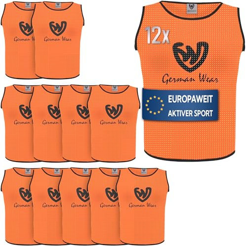 German Wear 12x Fußball Leibchen Trainingsleibchen Markierungshemd Fußballleibchen für Kinder Jugend und Erwachsene, Farbe:Orange, Bibs:Mini (S)