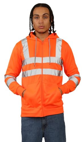 Janisramone® Heren High Vis Kapuzenpullover, Reflektierende Jacke, Lange äRmel Zip Hoodie Herren Mit Taschen, Fleece Arbeitsjacke Herren Baustellen