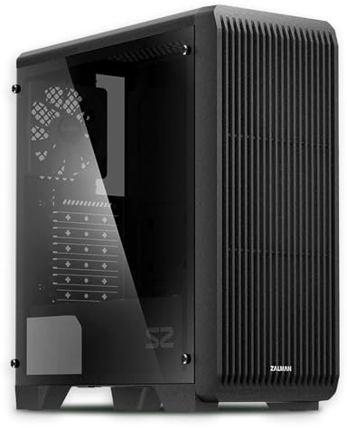 Zalman S2 TG ATX Mid-Tower PC Case, 3 x 120mm Fans Pre-Installed, Tinted Tempered Glass Side Panel, Mesh Front Panel, USB 3.0, Black