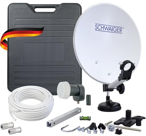 SCHWAIGER 9857 Kit complet pour installation satellite de camping numérique avec antenne satellite LNB non assemblée 10 m Antenne satellite en acier 35 x 38 cm
