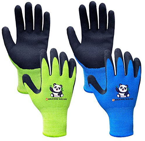 Migliore Wear 2 Paia Guanti Giardinaggio Bambini per 2-12 Anni, Antiscivolo Guanti da Lavoro per Bambini Impermeabile al palmo
