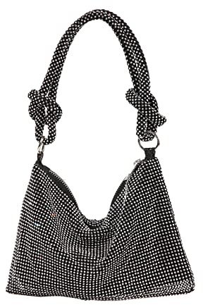 CORIOS Kvällsväska för Dam Strass Glitter Pochette Glitterig Klädväska Scintillante Skuldraväska Elegant Handväska Axelremsväska för Cocktail Fest Bal Ceremonia, Svart, L, Elegant
