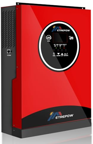 ETREPOW 5 500 W hybridväxelriktare 48 V DC till 230 V AC ren sinus solar off Grid växelriktare med 100 A MPPT-solladdningsregulator max. PV-ingång 450 V, kan använda blysyra eller litiumbatterier