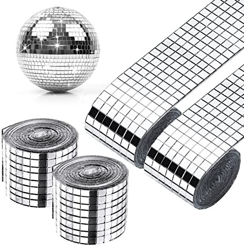 7680 Stück Mosaik Spiegelfliesen Aufkleber,4 Roll Mosaikfliesen Selbstklebend,5x5mm Spiegel Mosaik Fliesen,Spiegelmosaik Selbstklebend,Spiegelfliesen Selbstklebend Mosaik für Bad Discokugel(Silber)