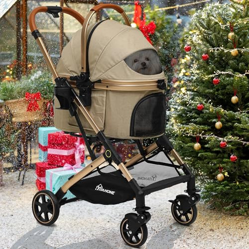 YITAHOME Hundewagen 3 in 1 Hundebuggy Bis 15.9kg, Klappbar, Hundewagen für Kleine Hunde, Hundebuggy Kleine Hunde, Hunde Buggy, katzenwagen, Faltbar Hund Kinderwagen, Tragbarer Kinderwagen (Beige)