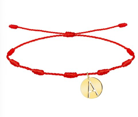 cotigo Pulsera Nudos Roja con Letra Inicial A-Z Acero Inoxidable-Amuletos de la Suerte y Proteccion-Pulsera Mal de Ojo-Pulsera Hilo Rojo para Parejas Amistad Mujer (A-D)
