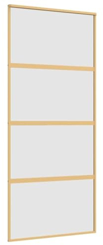 vidaXL Puerta Corredera, Puerta Corrediza, Panel de Privacidad, Puerta Decorativa para Granero Hogar, Vidrio ESG Esmerilado Aluminio Dorada