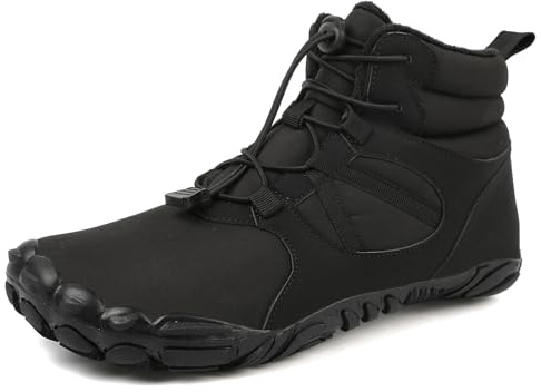 SECHRITE Mens Womens Barefoot Minimalist Shoes Zero Drop Sole Five Fingers Toes Sneakers Wide Toe Box Winter Snow Boots for Parkour Athletic Hiking Trekking Trail Running Workout Footwear Black 39