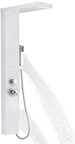 XMTECH Duschpaneel Duscharmatur aus Edelstahl,4 in 1 Duschsystem Regendusche, Wandmontage Duschset mit Massagedusche und Duschgarnitur Handbrause für Badezimmer Dusche Weiß inkl. Schlauch