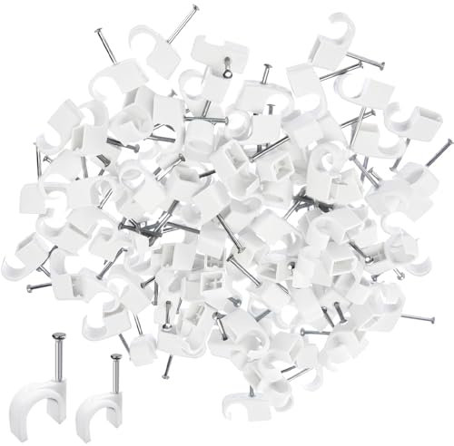 Kabelschelle, 200 Stücke Kabelschellen Nagelschelle, Express Schelle Set Zur Fixierung von Kabeln Leitungen Inkl vormontiertem Nagel Haftclips Kabelschellen Nagelschellen (6mm 100 Stücke 8mm 100 Stüc