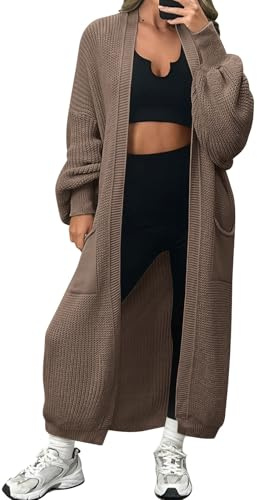 LILLUSORY Womens Long Cardigan Fall Sweater 2025 Plus Size Oversized Chunky Ribbed Cable Knit Cozy Coat Outfit Clothes Coatigan Jacket Fashion Trendy Winter Nutmeg M