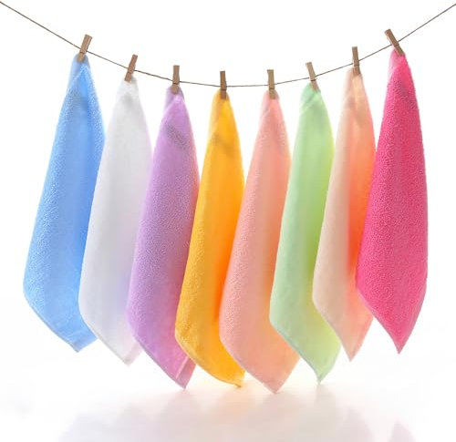 Juego de 8 toallas faciales de fibra de carbón de bambú, tejido liso, reutilizables, para limpieza facial