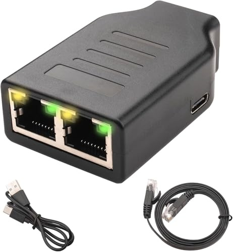 Leehitech Gigabit Switch Ethernet 2 Ports avec d'alimentation Type-C et Câble Réseau, Switch Ethernet RJ45 1 à 2 LAN Splitter 1000Mbp pour Routeur, Ordinateur, Décodeur, Téléviseur