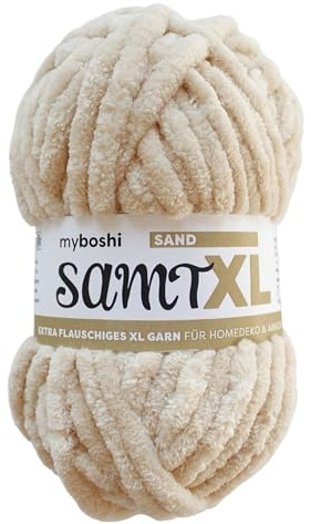 myboshi Samt XL, kuscheliges, extra dickes Chenillegarn, super chunky, zum Häkeln und Stricken, XXL-Knäuel, 100g, Ll 40m, Beige (Sand) 1 Knäuel