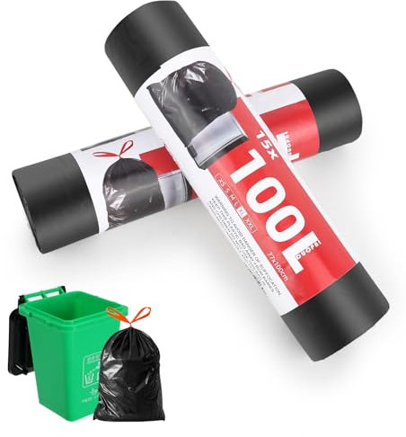 Trendecor Müllsäcke 100L extra Stark, 30 Stück Mülltüten mit praktischem Zugband Küchen Lebensmittel Abfallbeutel,77 cm x 100 cm große Abfallsäcke für Garten, Haushalt & Baustelle Schwarze Säcke