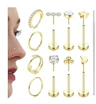 Adramata Näsringar nässtift kirurgiskt stål näspiercing ring trådlös push in labret piercing Medusa läpppiercing platt rygg broskörhängen conch tragus helix piercing smycken